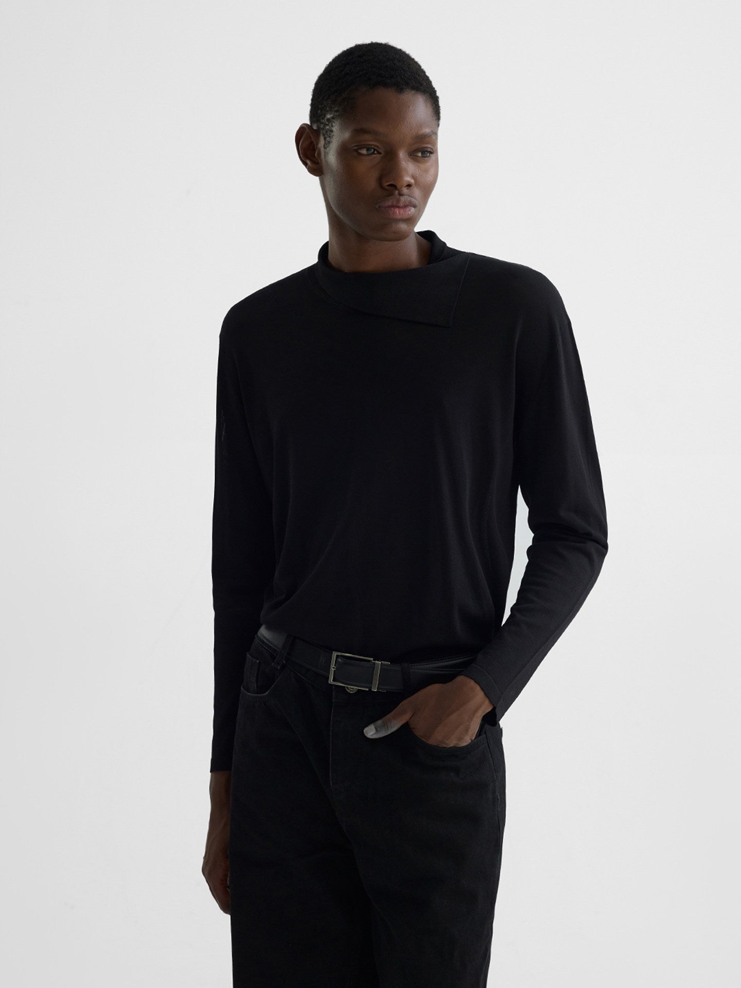 Black Silk Long Sleeve T-Shirt