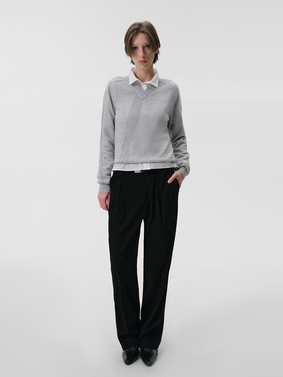 Patchwork saddle shoulder knit