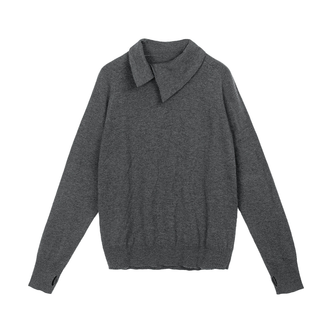Asymmetric Neckline Wool Sweater