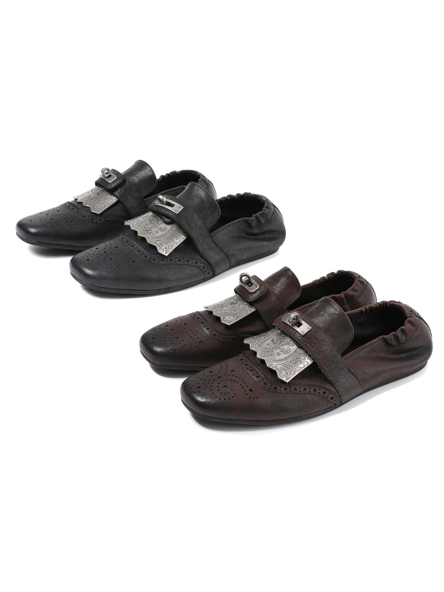 Metal Carved Slip-on Derby