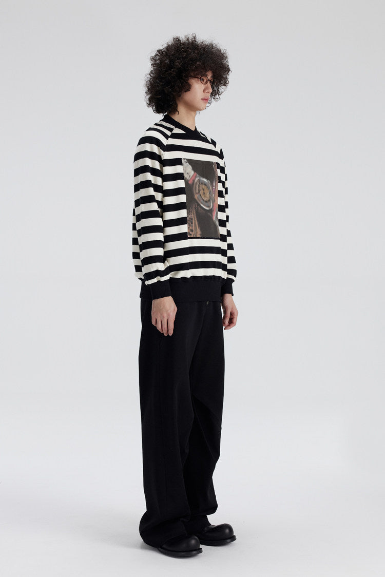 'Father' cross-neck striped printed sweatshirt