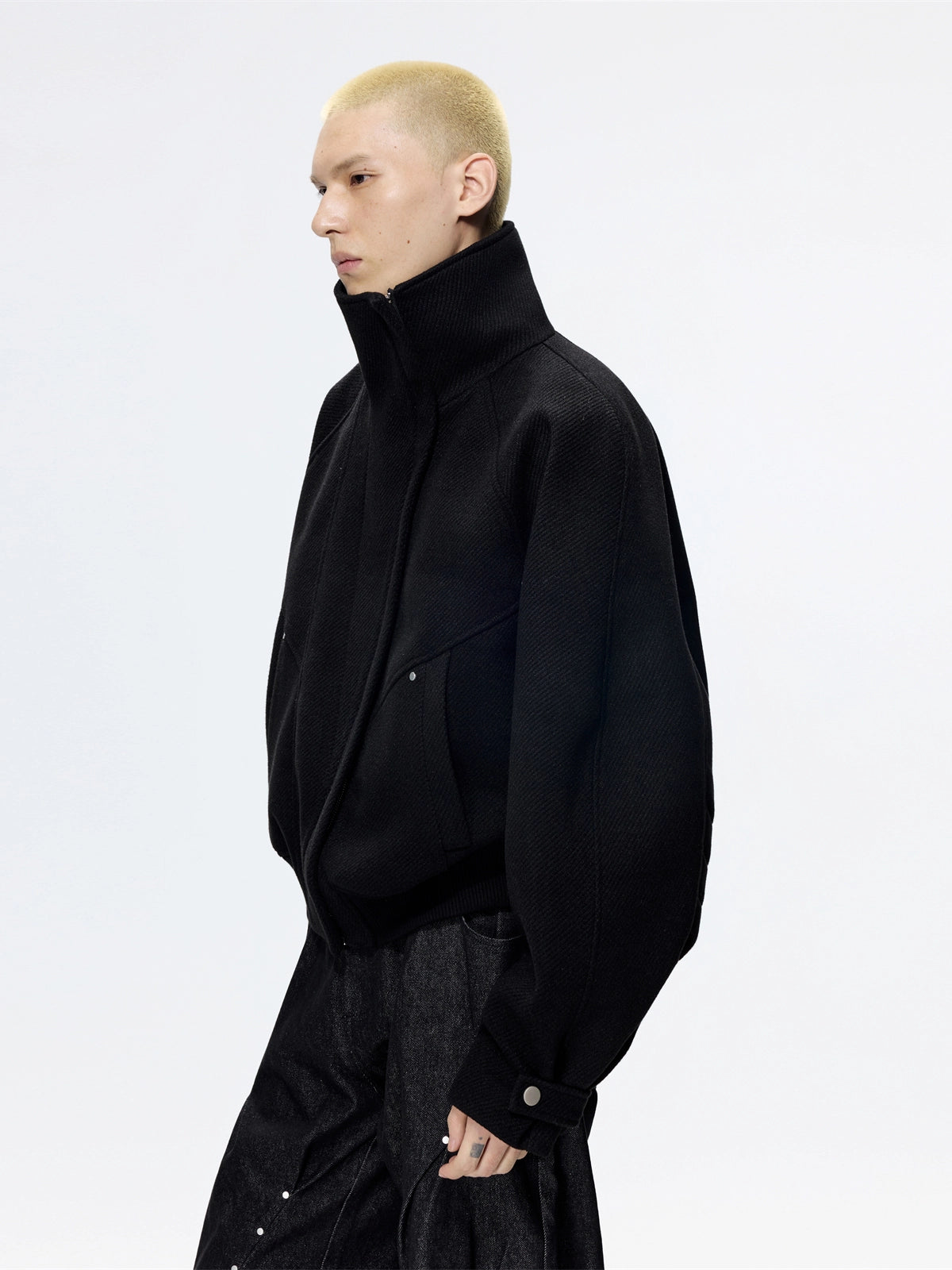 Stand-up Collar Cropped Wool Jacket