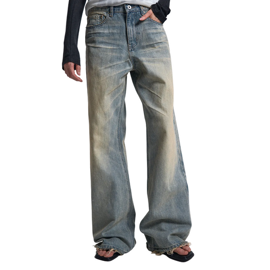 Ice Blue Mud Dyeing Straight Jeans