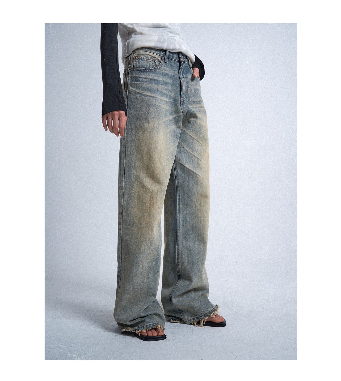 Ice Blue Mud Dyeing Straight Jeans