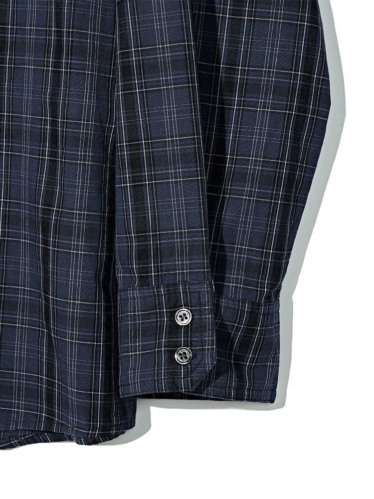 Washed plaid long-sleeved shirt