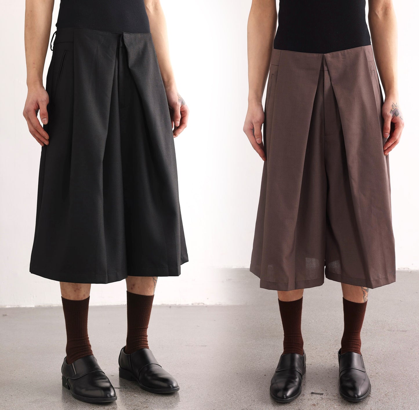 Cropped Double Pleats Shorts K08