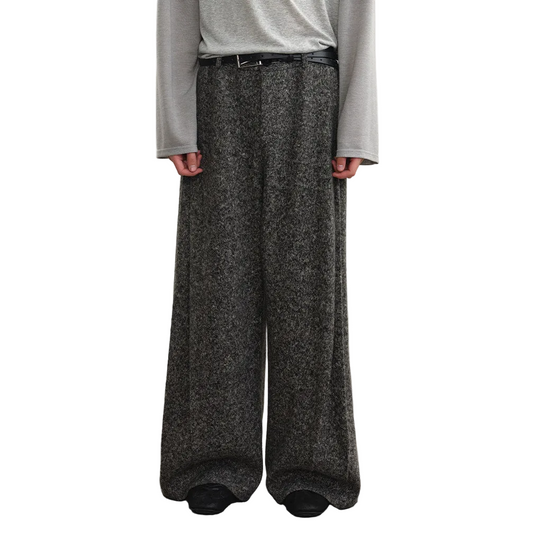 Fan-pleated woolen trousers