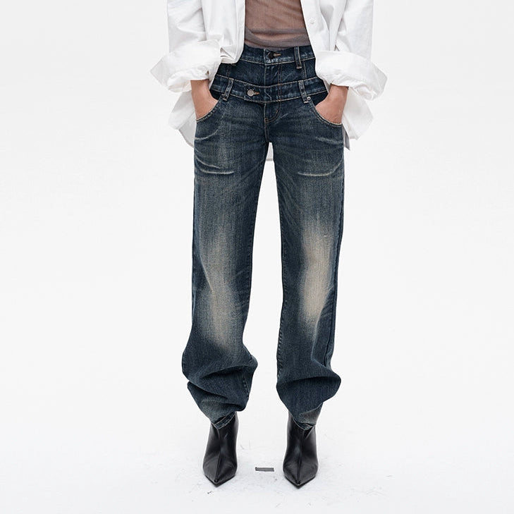 Double Waist Washed Jeans