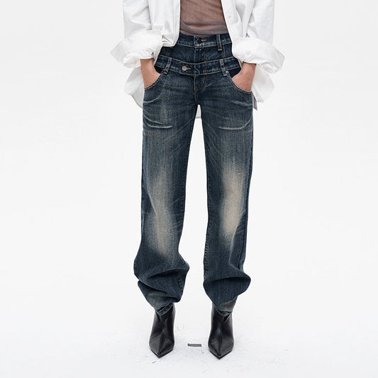 Double Waist Washed Jeans