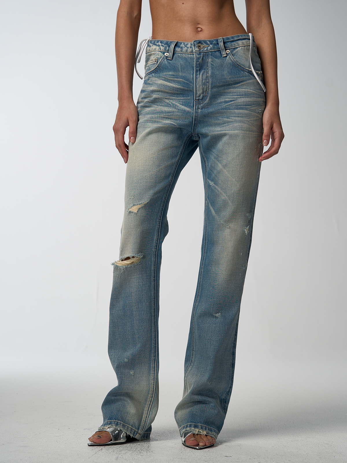 silverline low-rise distressed bootcut jeans
