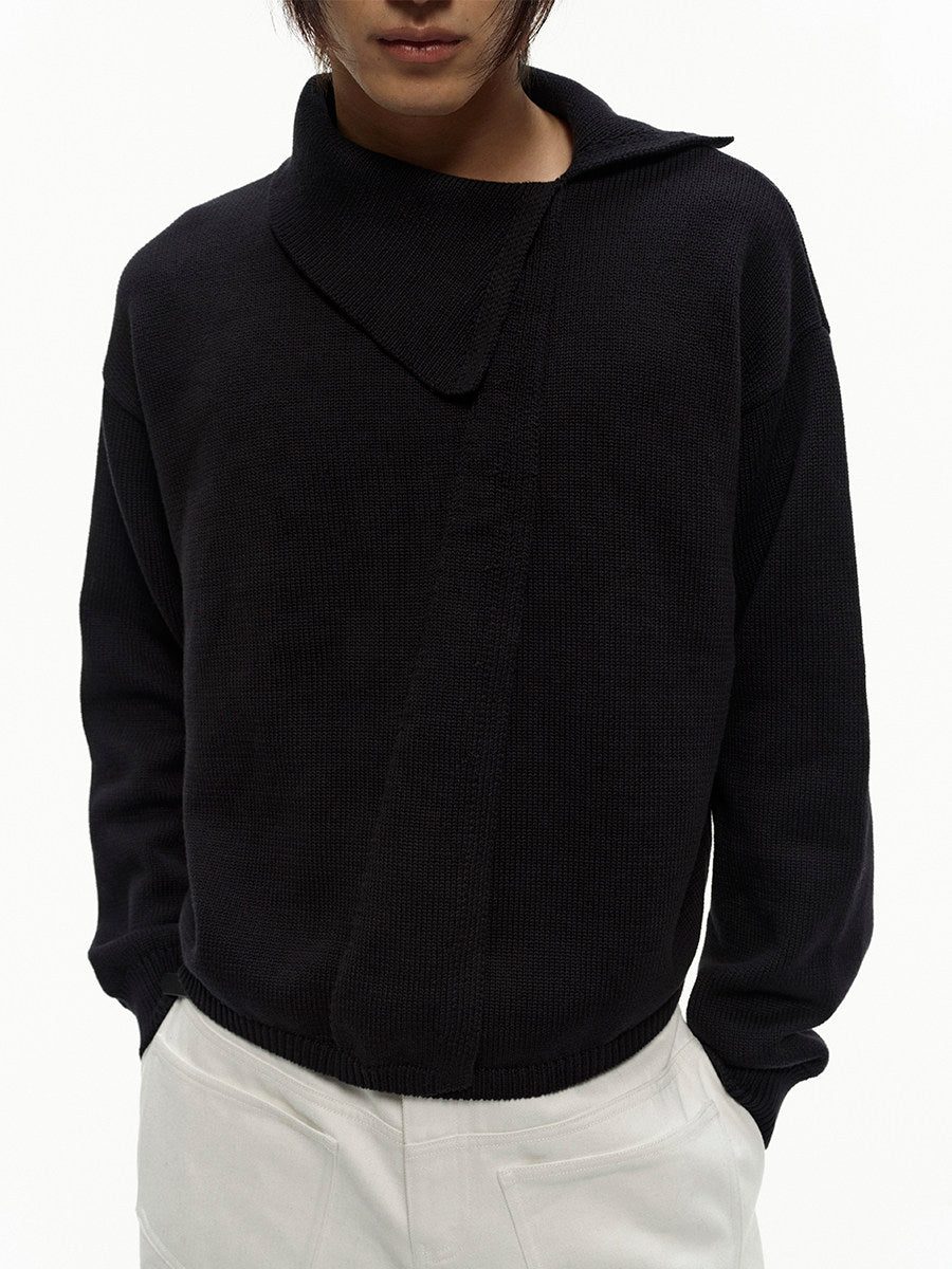 Cross-Collar Wool Sweater