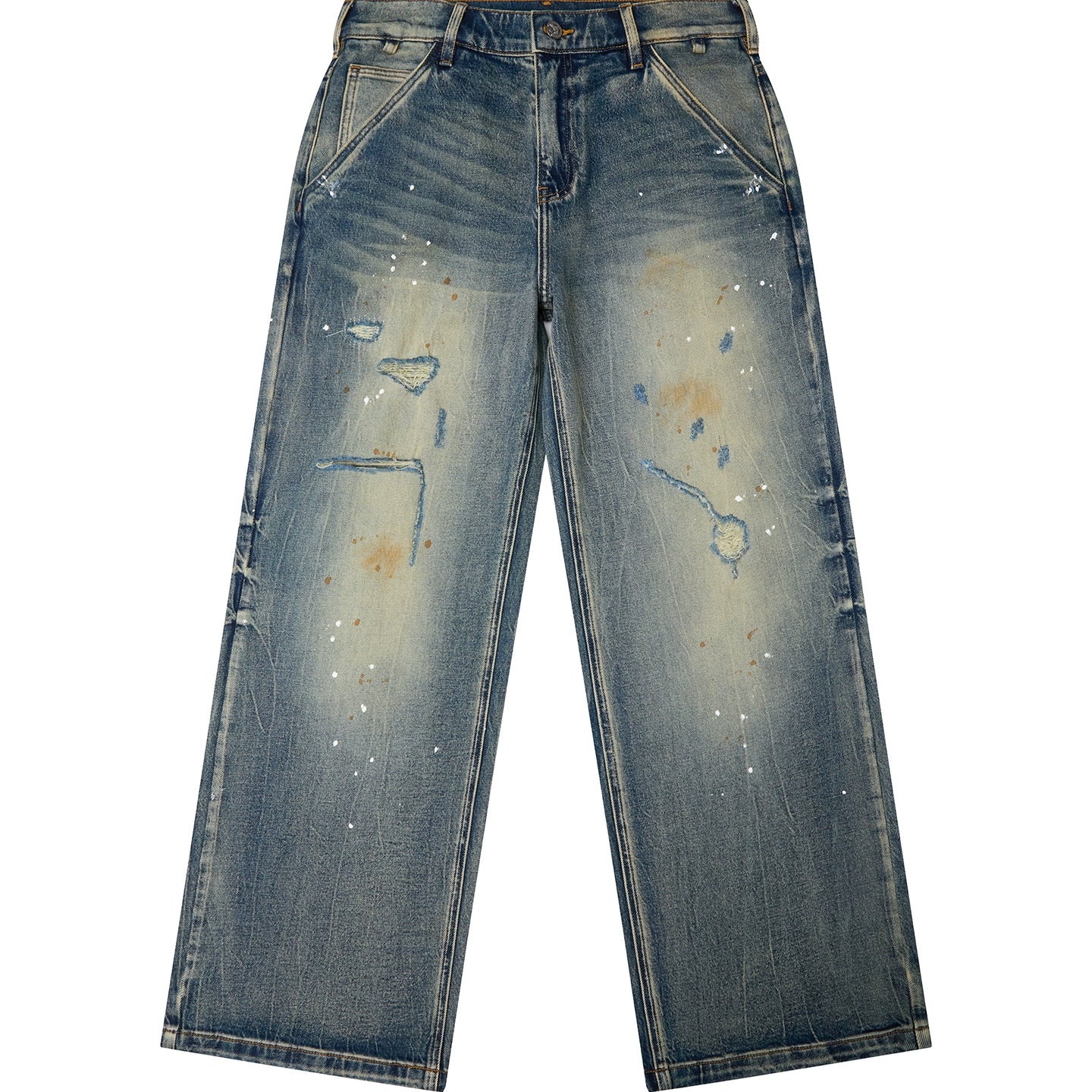 Straight Wash Dirty Ripped Jeans