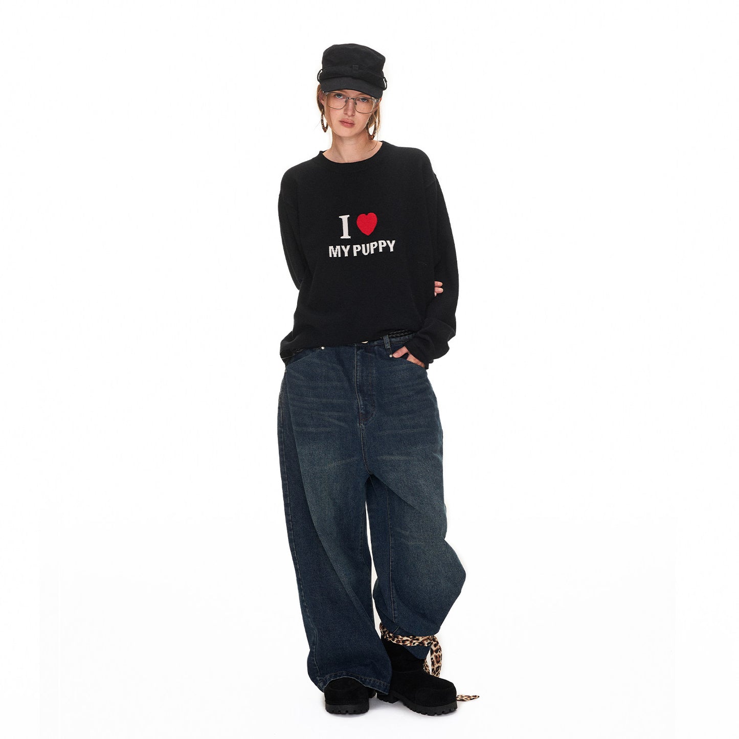 "I LOVE MY PUPPY" loose knit sweater