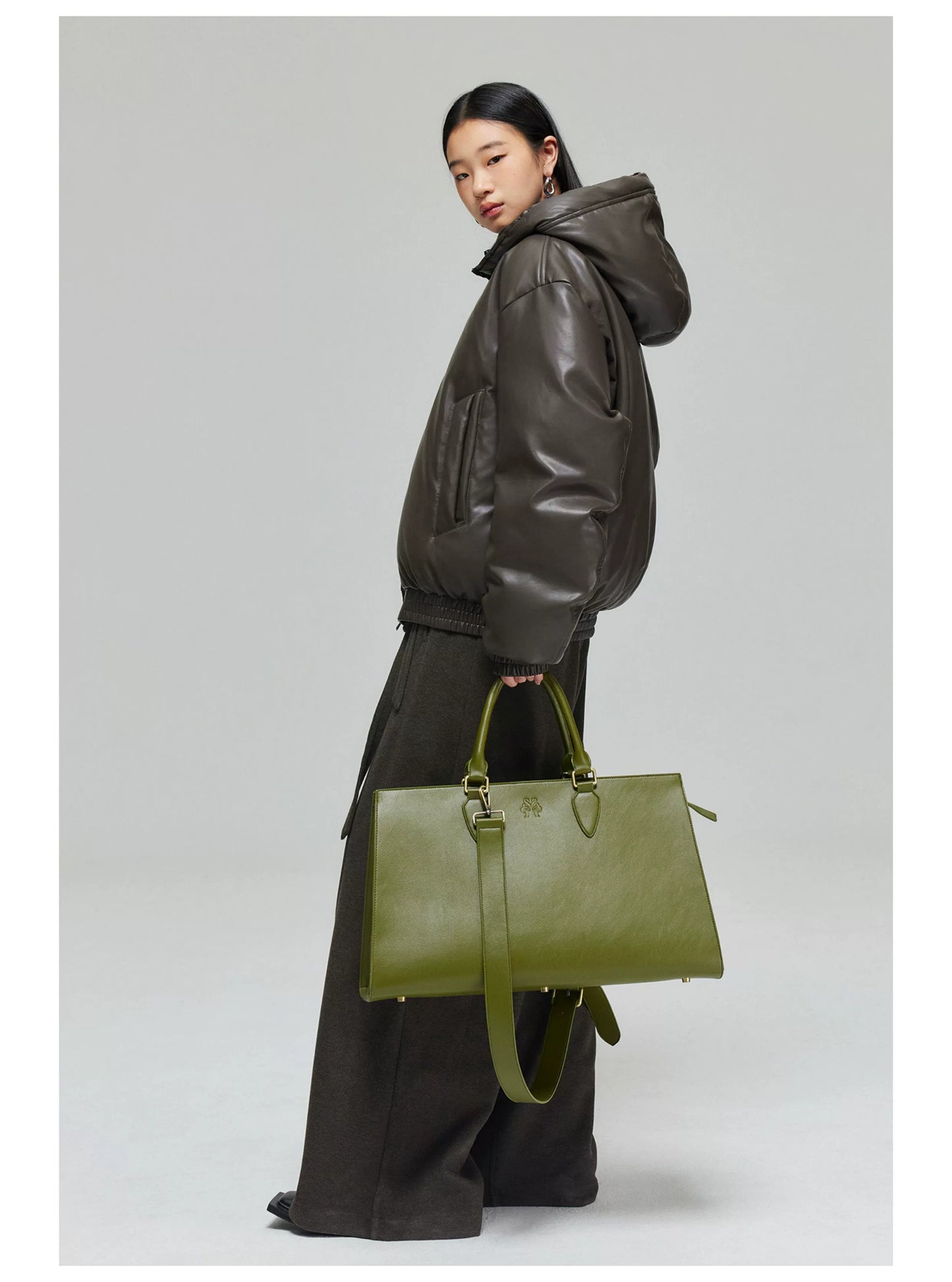 Twisted Wire Hooded Leather Puffer Jacket