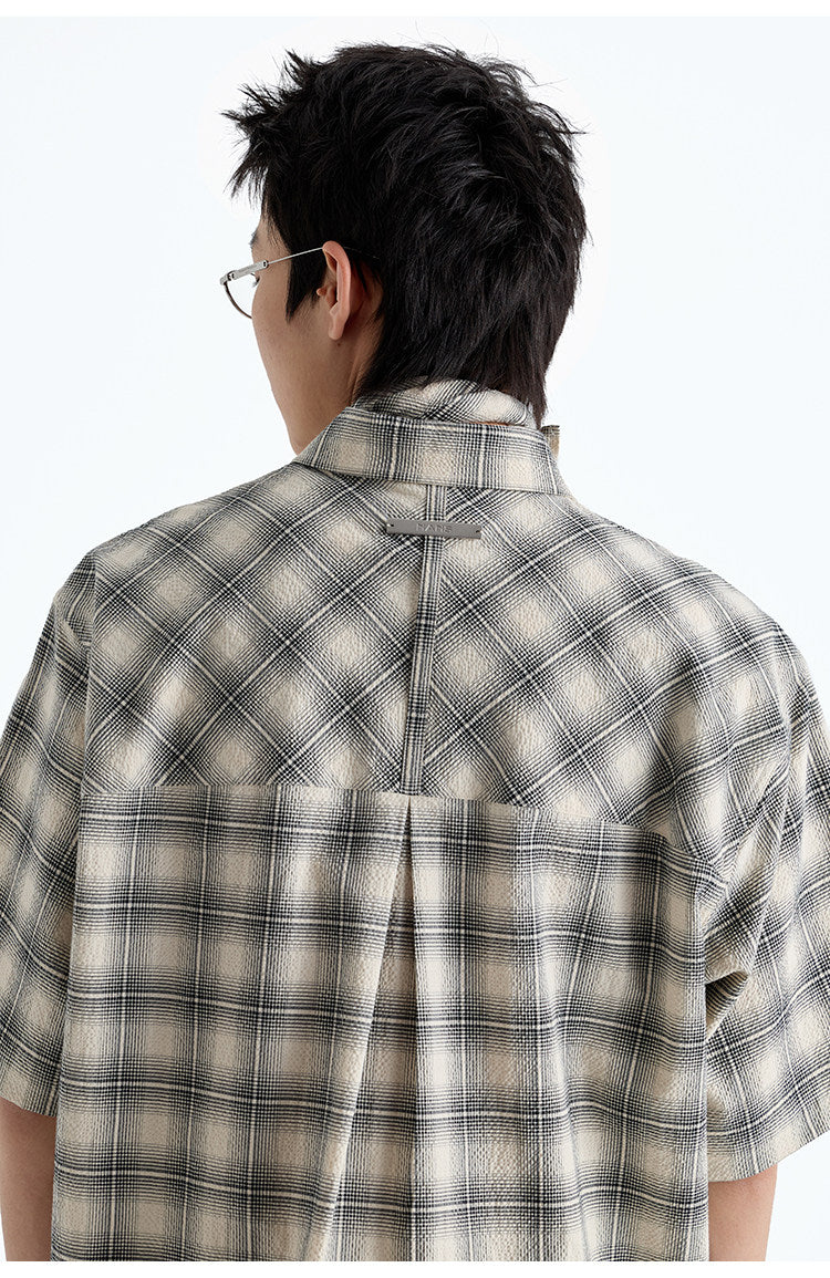 Check Pleated Short Sleeve Shirt