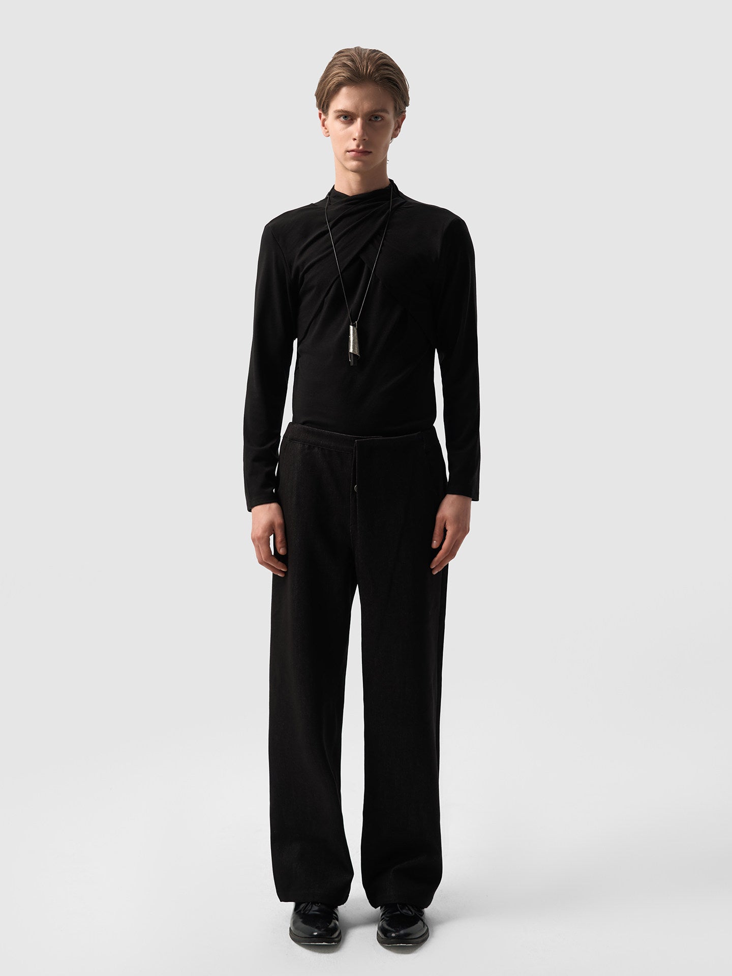 Pleated Long-Sleeve Single-Layer T-shirt