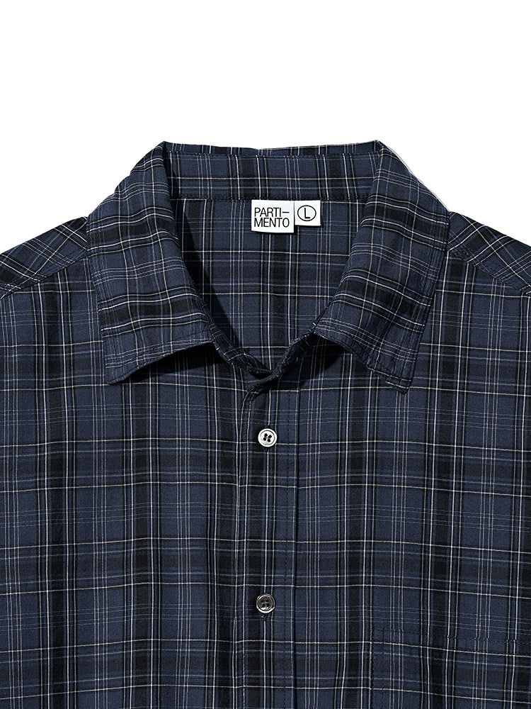 Washed plaid long-sleeved shirt