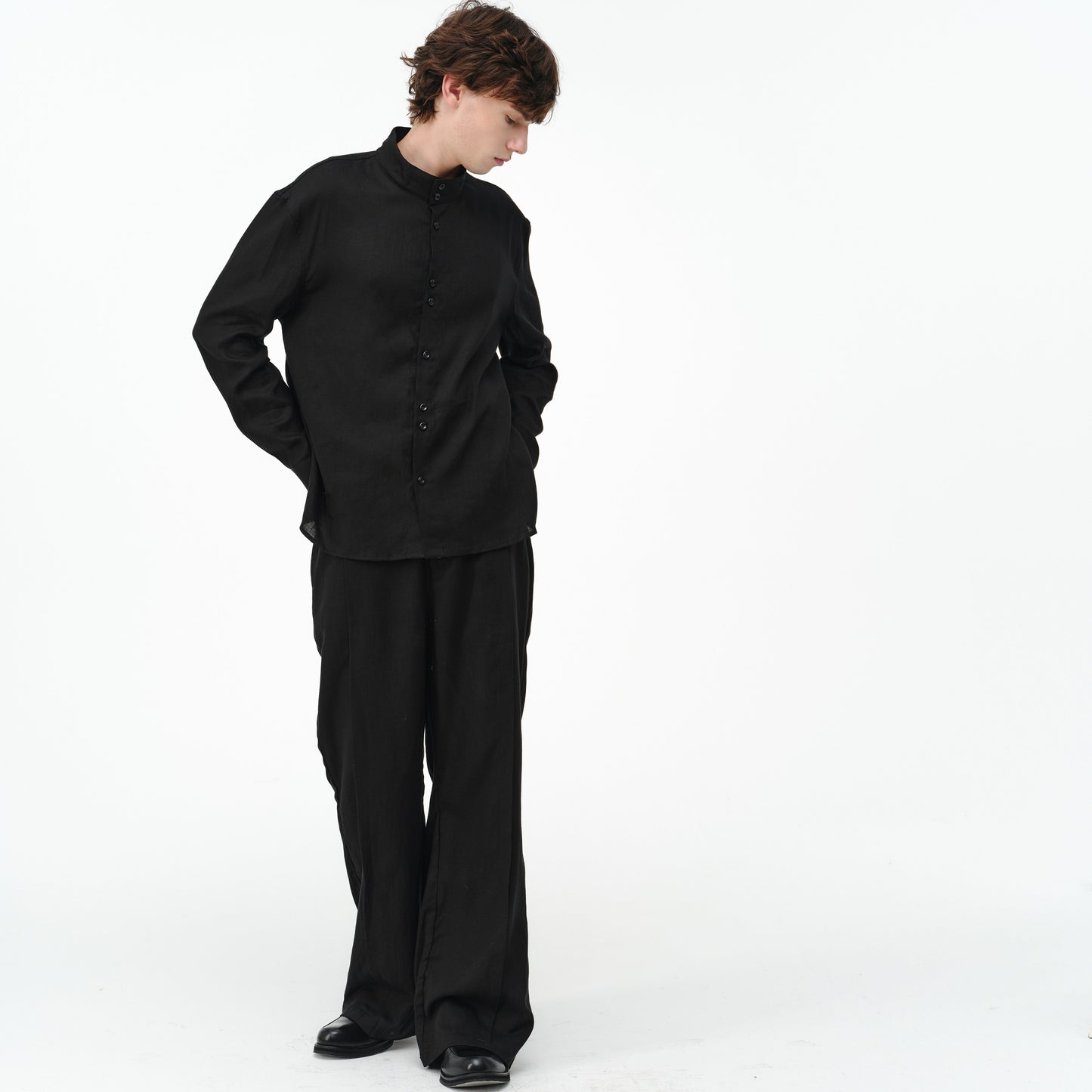 Asymmetrical button long-sleeve shirts