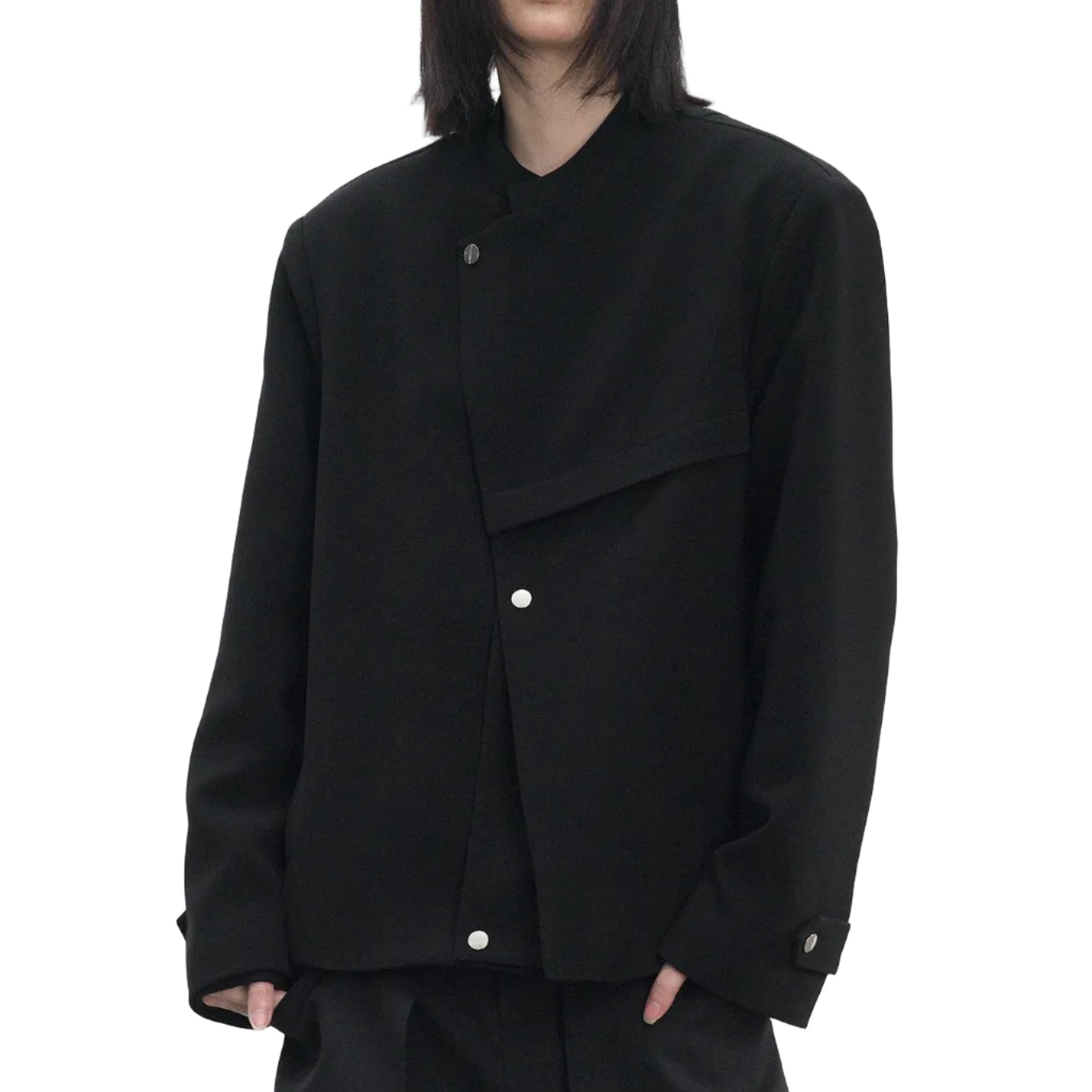 Stand-up collar deconstructed multi-snap jacket