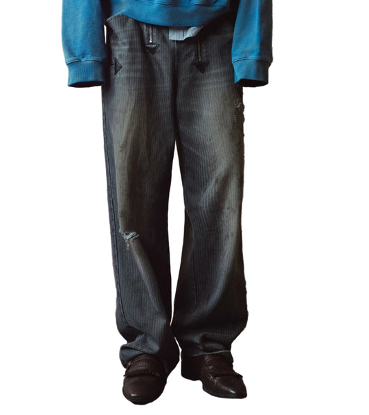 Patchwork Striped Hand-Painted Jeans