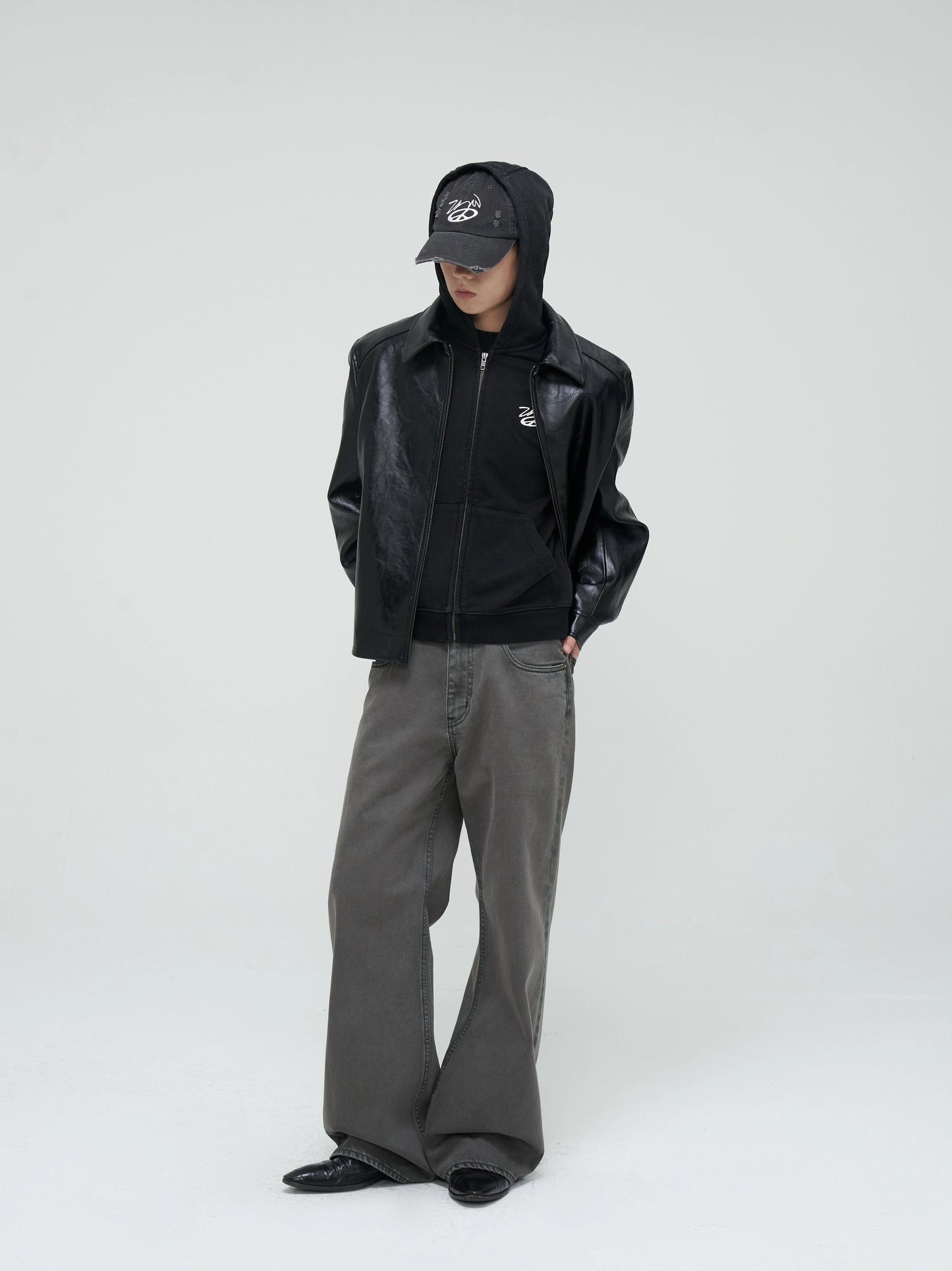 Retro Heavyweight Oil Wax Black PU Leather Jacket