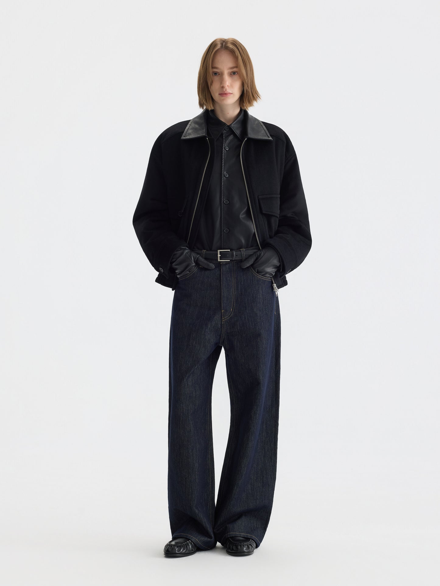 Cashmere leather collar A2 jacket