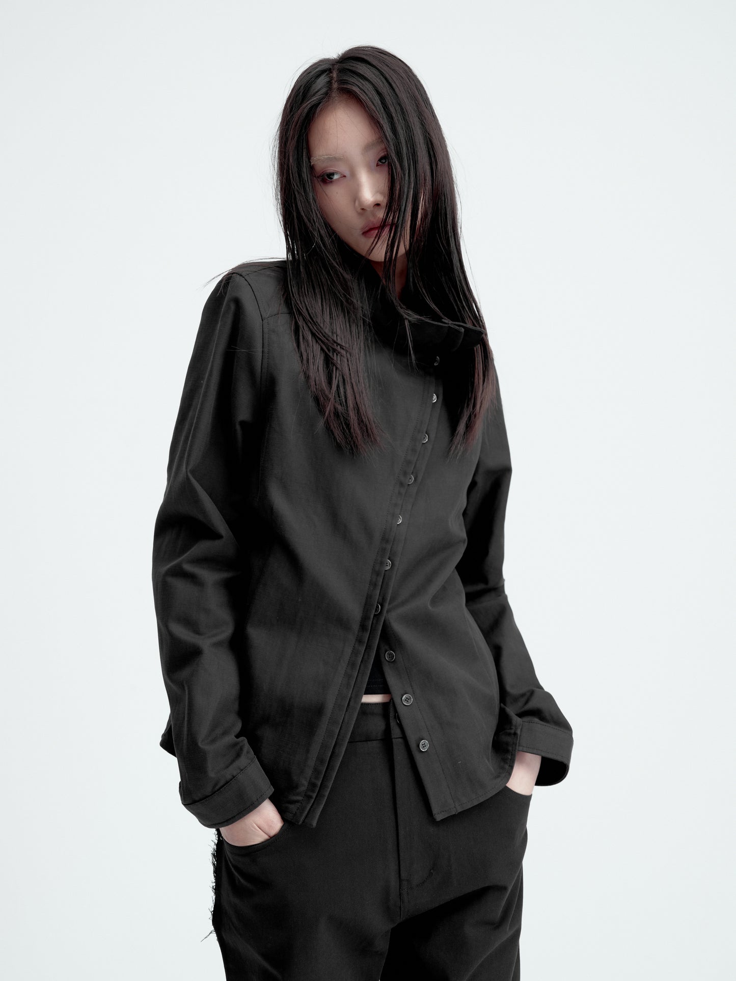 Curved Placket Double-Layer Jacket