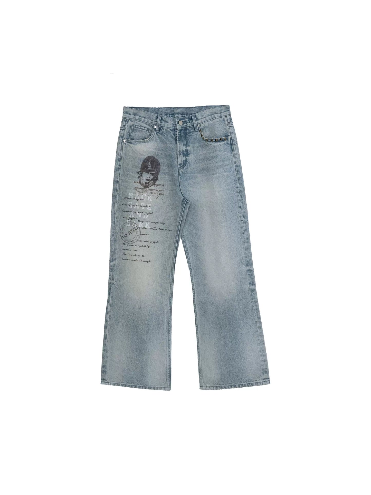 side studs washed bootcut jeans