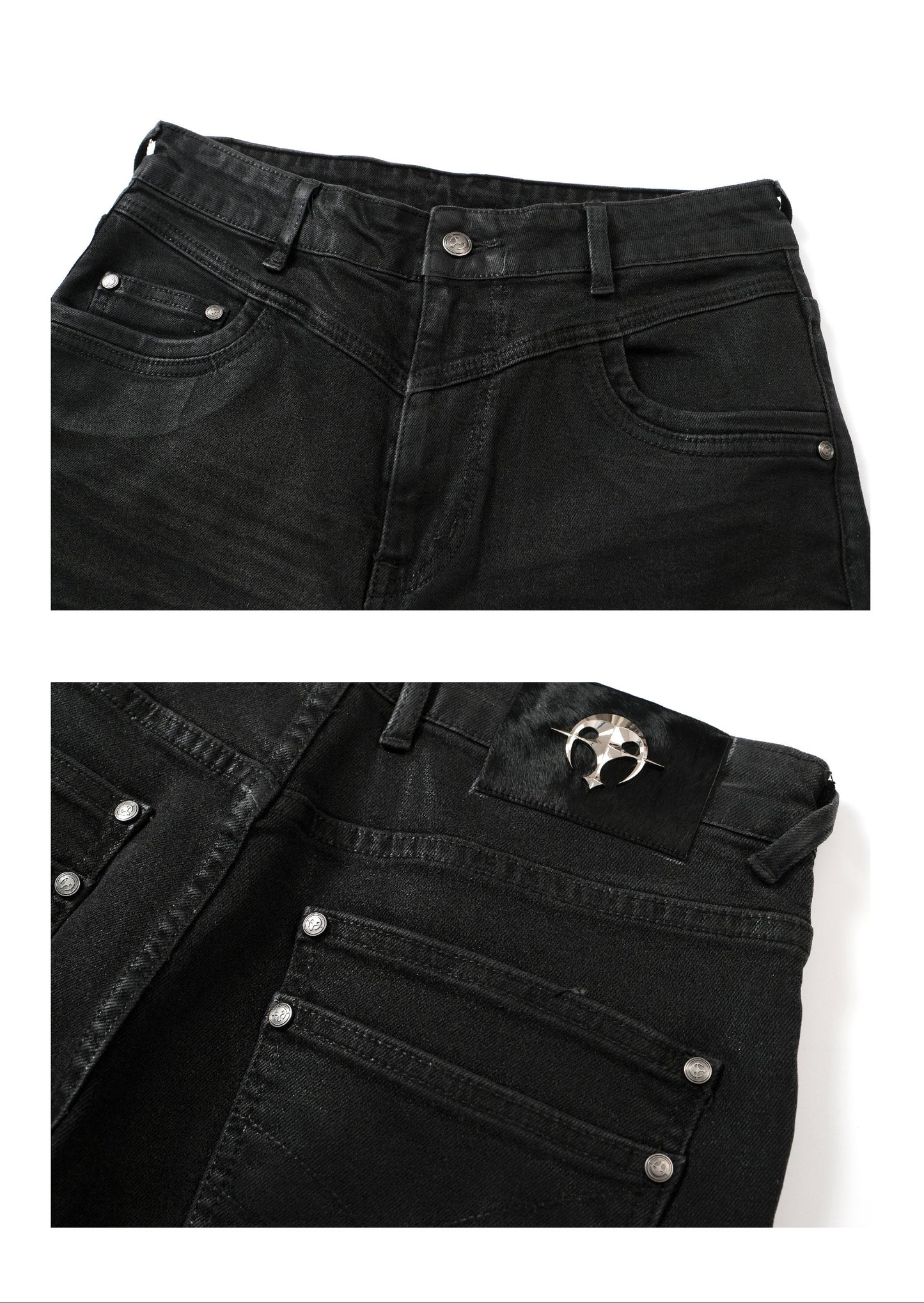 Wax coating bootcut jeans