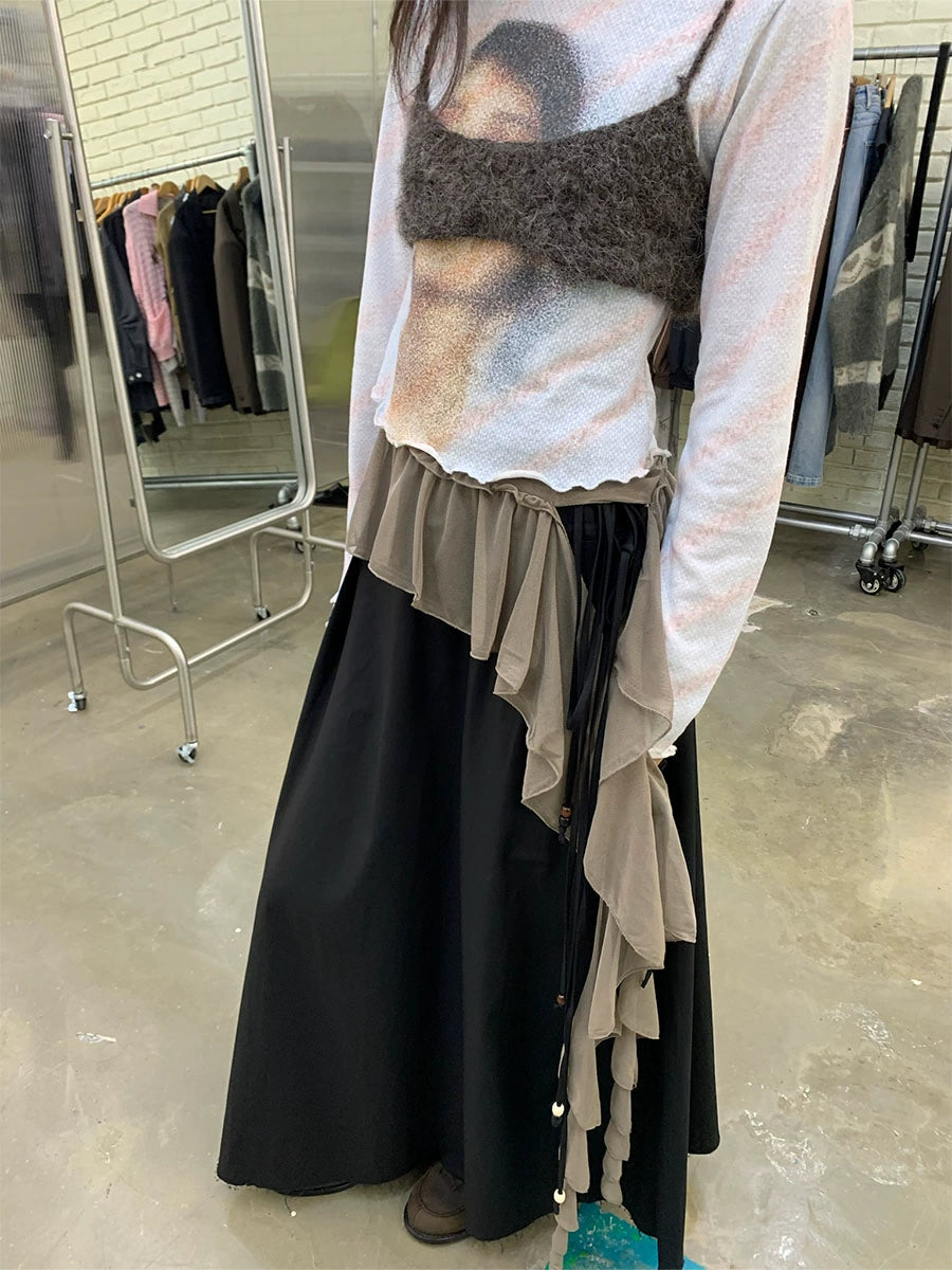 PRINTED LONG SLEEVE KNIT T-SHIRT