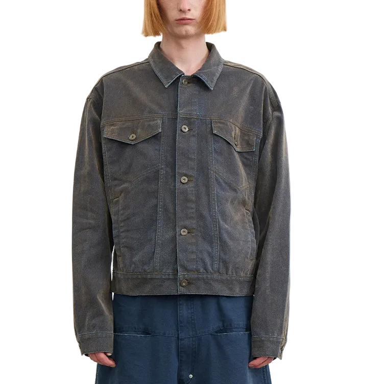 Mud velvet washed distressed denim jacket