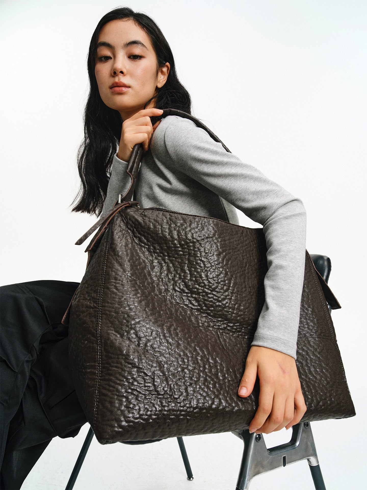 Mountain Texture Crossbody Large Leather Bag