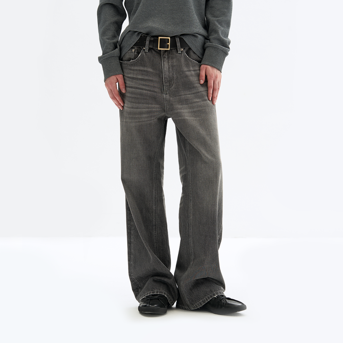 Washed argyle straight denim