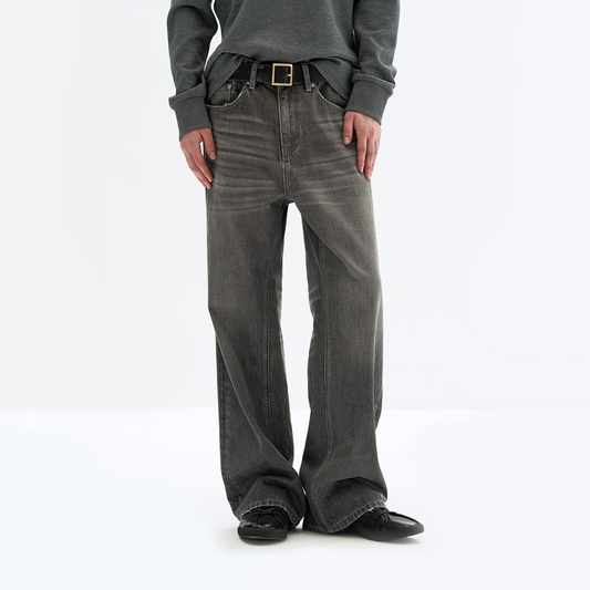 Washed argyle straight denim