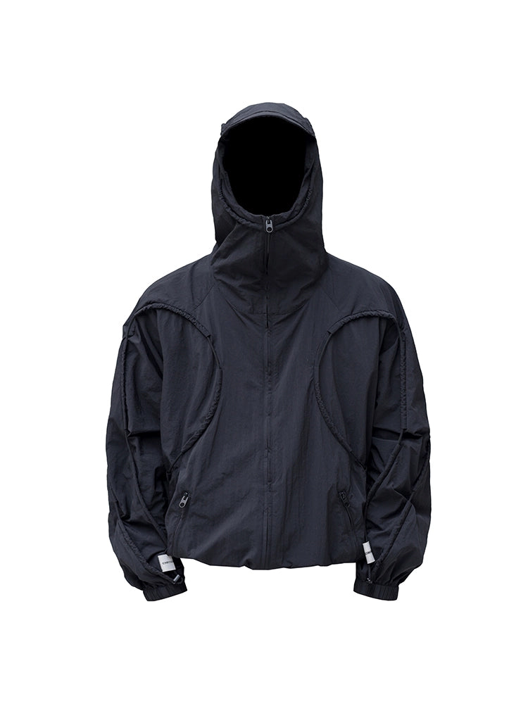 deconstructed drawstring hooded Nylon jacket