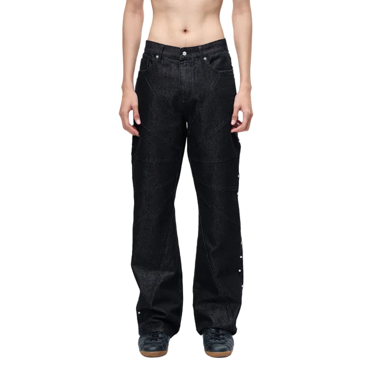 Metal mercerized bootcut jeans