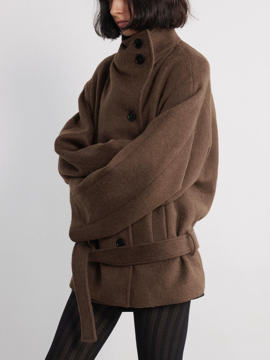 Cropped Shoulder Wool Coat