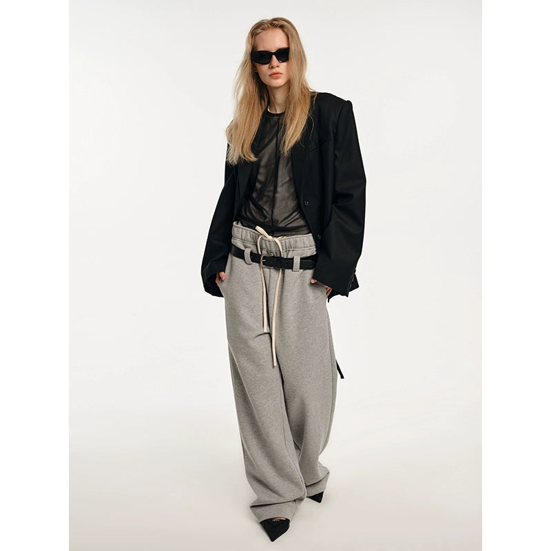 Double-waist drawstring baggy sweatpants
