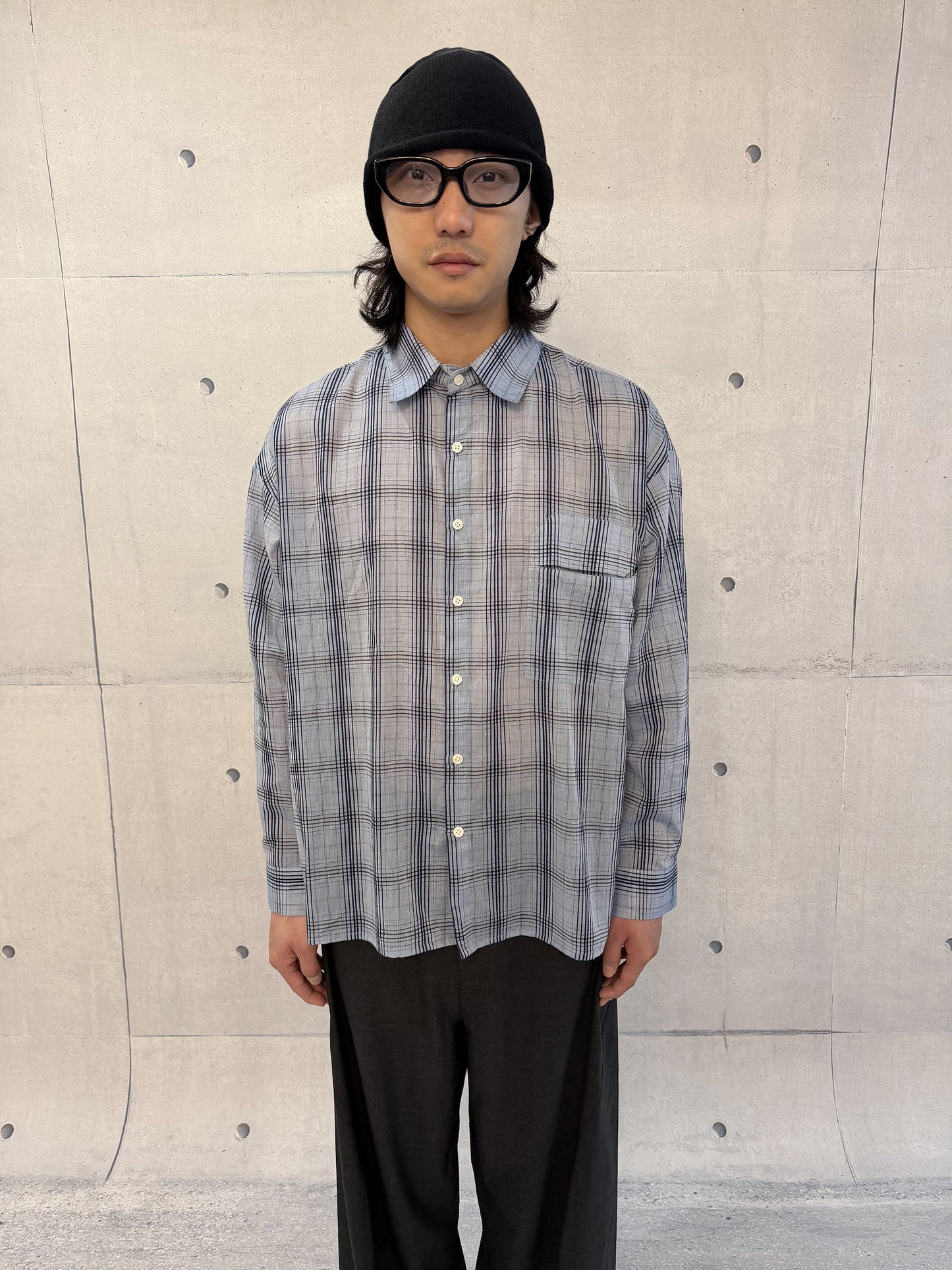 Plaid cut pocket long sleeve shirt