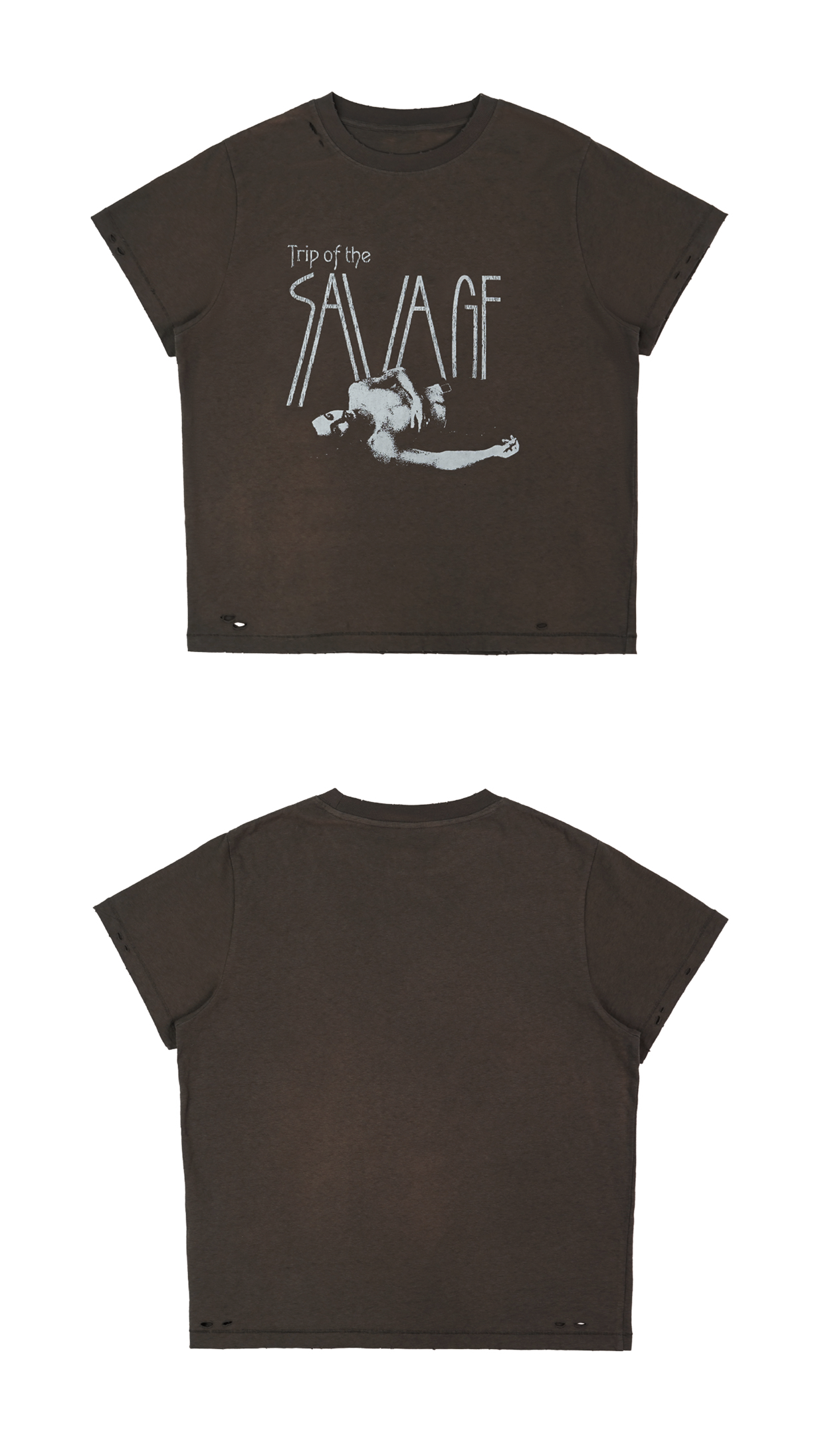 Distressed ripped cotton T-shirt