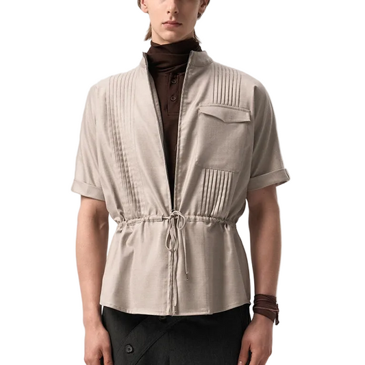 Gritty pleated zip short-sleeved shirt