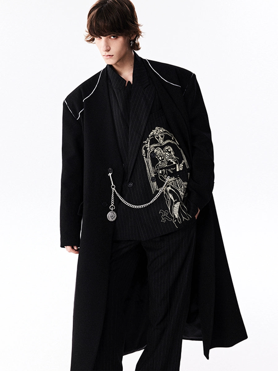 Wool Yoke Chain Padded Shoulder Heavy Coat
