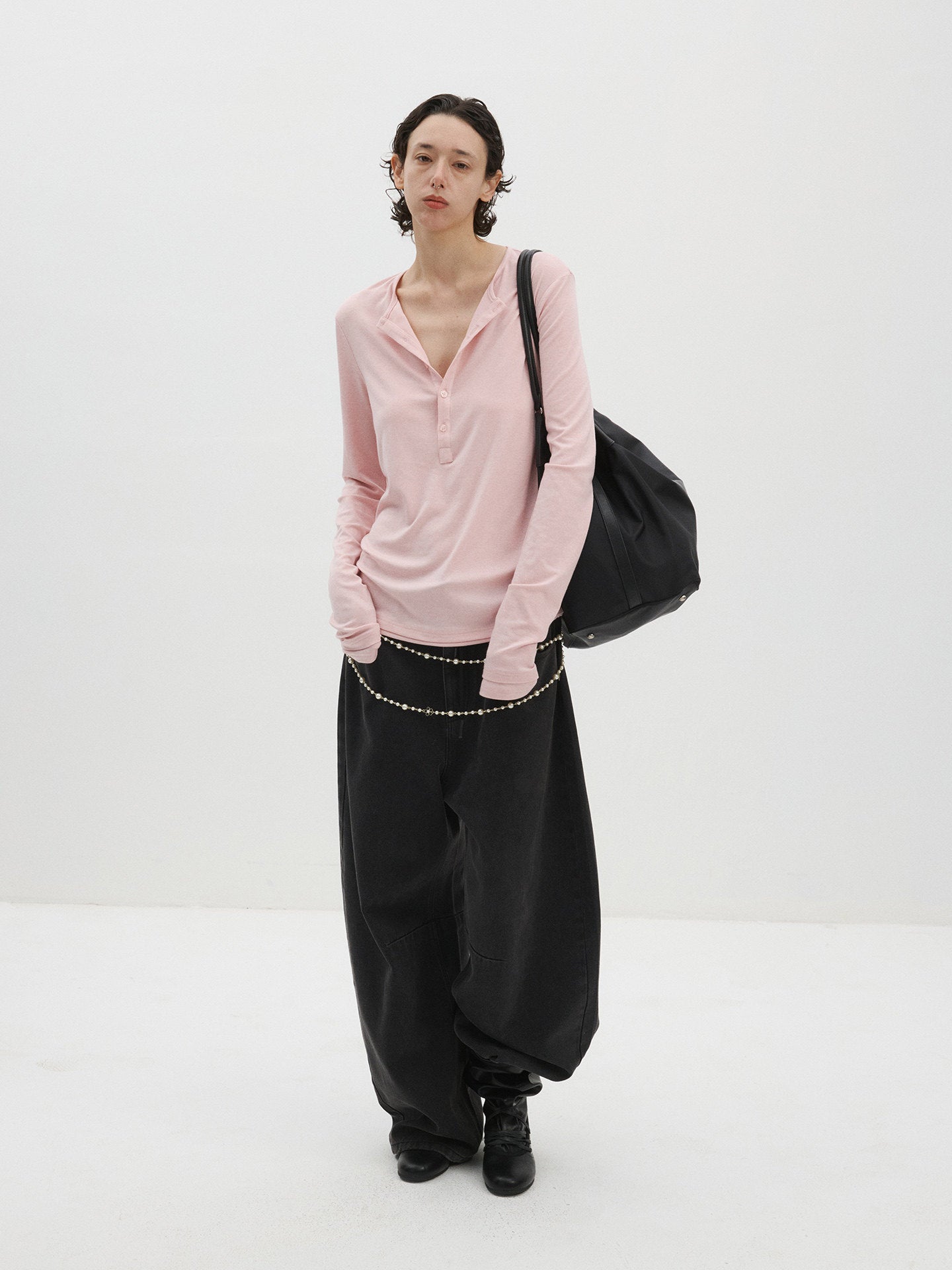 Slim fit Henry collar long-sleeve T-shirt