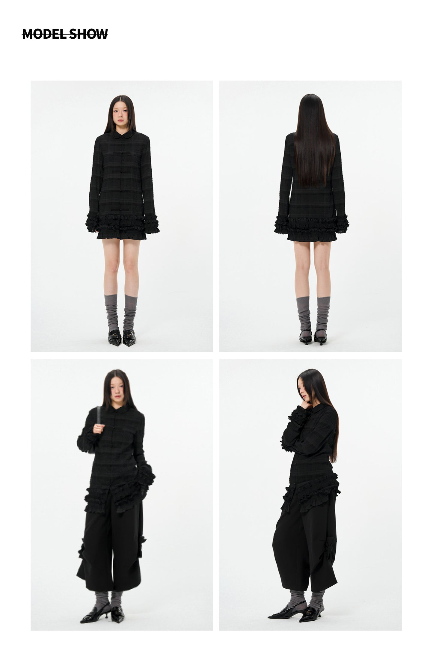 Shirred lace slightly wrinkled shirt