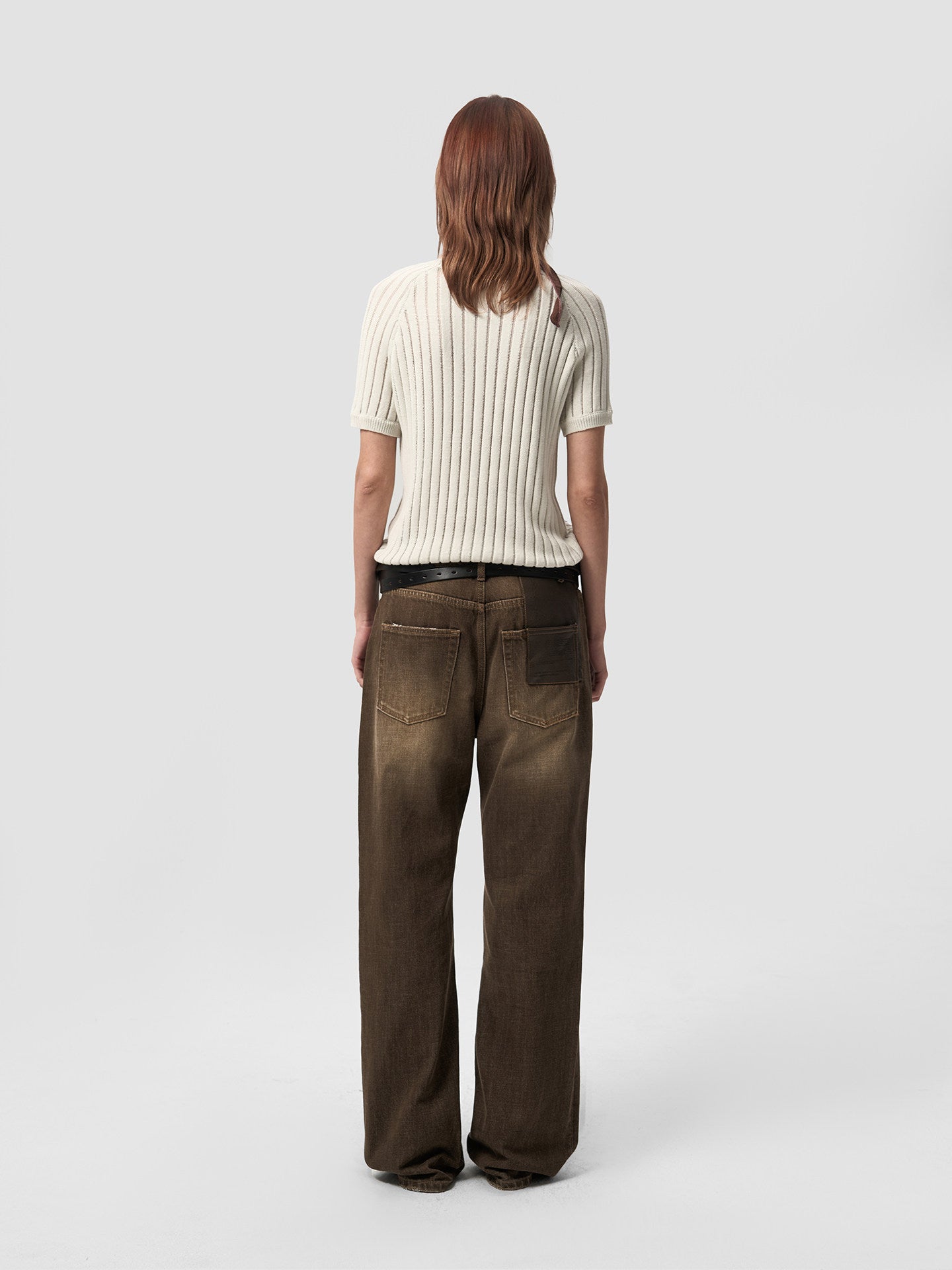 Leather patch jeans