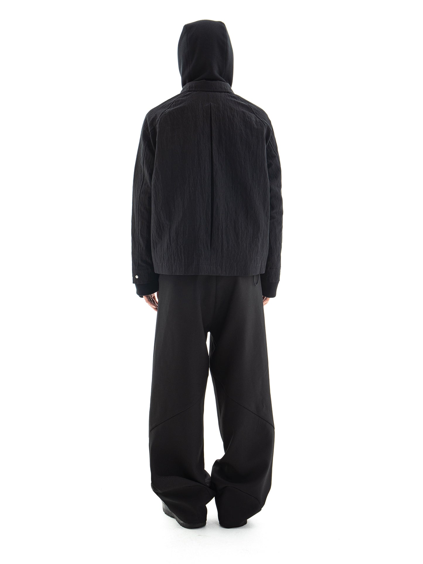 Double Zip Pleats Nylon Jacket