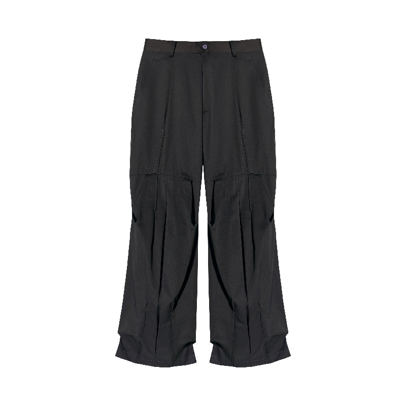 Cotton multi-directional pleated loose leg mop slacks