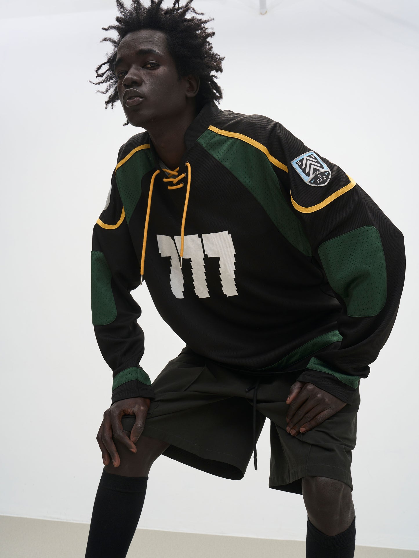 "777" two-tone drawstring ice hockey long sleeve T-shirt