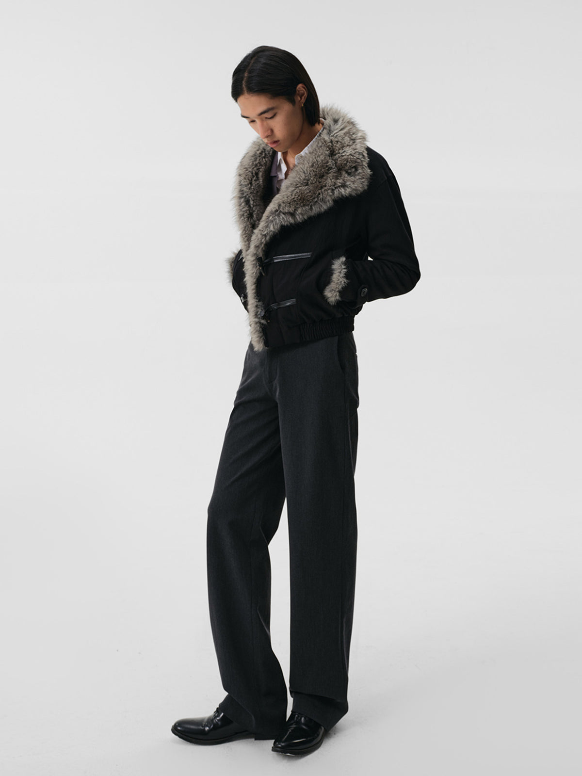 Dyed Fur Leather Cord Horn Jacket