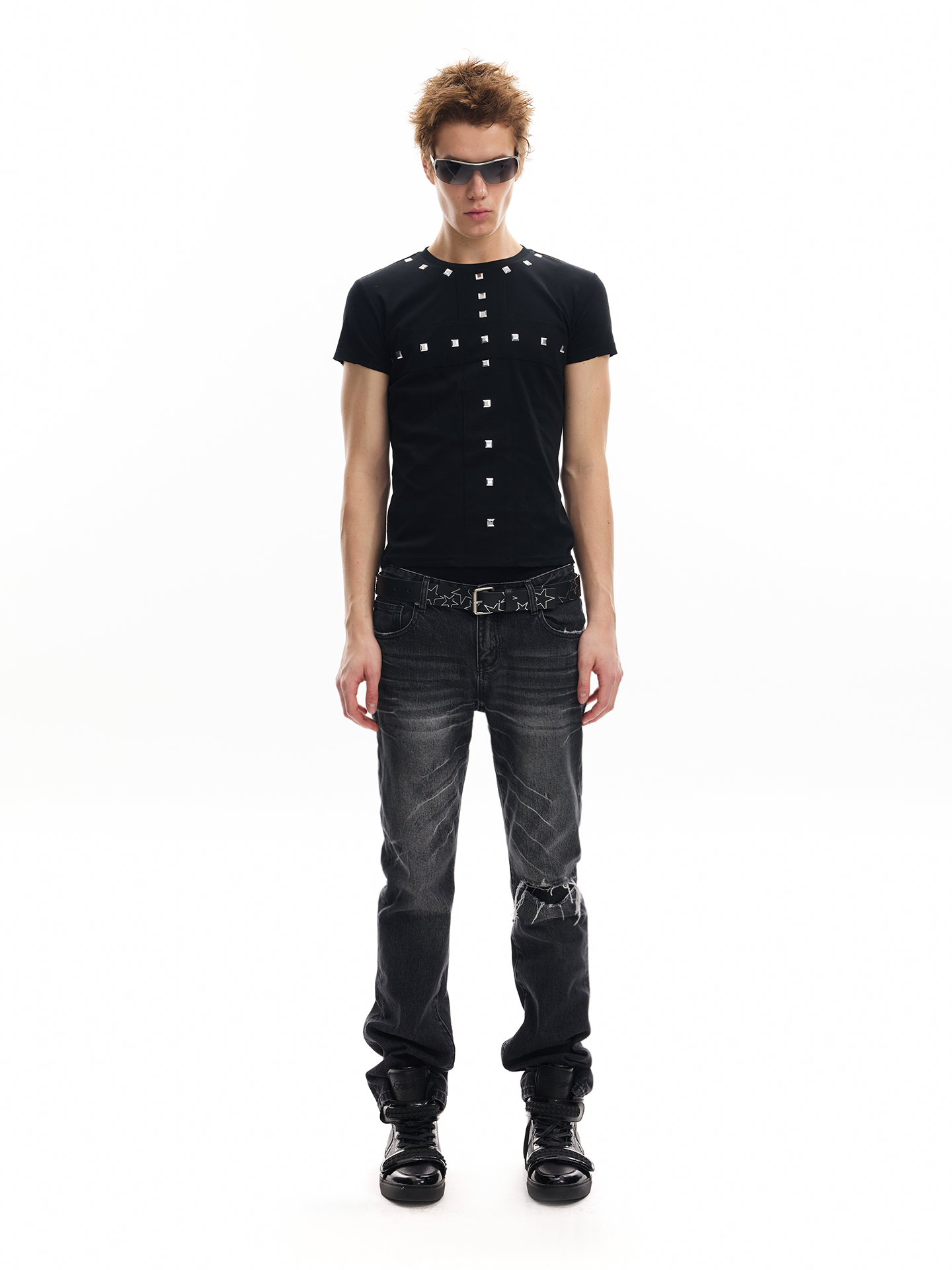 Cross stud slim short sleeve T-shirt